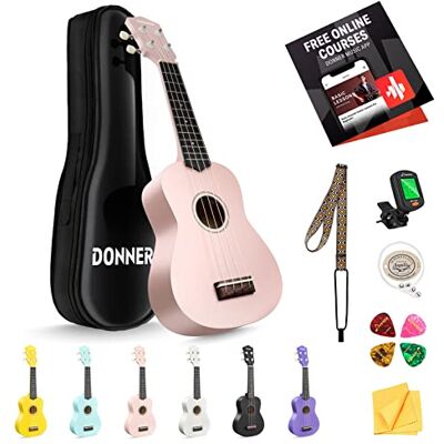 Donner Ukelele Soprano para Principiantes y Adultos, Ukulele Kit 21 Pulgadas Niños con Bolso, Correa, Afinador, Paño de Pulido con Online Inglés Lección (Rosa) Donner Ukelele Soprano para Principiantes y Adultos, Ukulele Kit 21 Pulgadas Niños con Bolso, Correa, Afinador, Paño de Pulido con Online Inglés Lección (Rosa)
