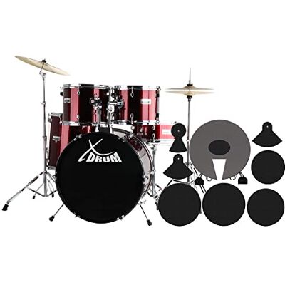 XDrum Semi 20" Studio Batería Lipstick Red Set + Amortiguadores, 14" TT Hardware de 5 piezas y doble soporte:, Tamaños de caja: 20" BD, 14" TT, 14" SD, Configuración STUDIO, 1 platillo Crash-Ride XDrum Semi 20" Studio Batería Lipstick Red Set + Amortiguadores, 14" TT Hardware de 5 piezas y doble soporte:, Tamaños de caja: 20" BD, 14" TT, 14" SD, Configuración STUDIO, 1 platillo Crash-Ride