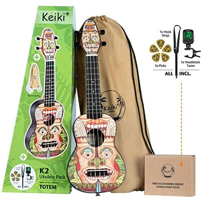 Ortega Guitars Ukelele Soprano Keiki K2 con diseño Totem incluye afinador, 5 puas de grosor medio y funda estilo bolsa con cuerdas con logo Keiki madere de Kauri, Ortega Guitars Ukelele Soprano Keiki K2 con diseño Totem incluye afinador, 5 puas de grosor medio y funda estilo bolsa con cuerdas con logo Keiki madere de Kauri,