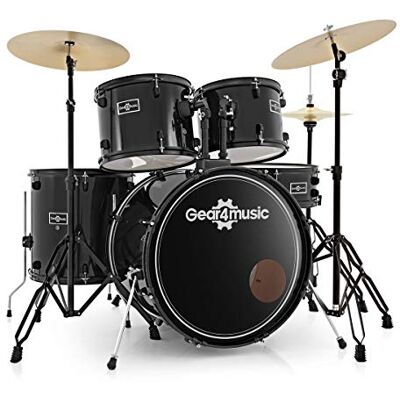 gear4music Batería de Principiante Tamaño Completo BDK-1plus de , Negro Para principiantes, kit completo de 5 piezas con platillo extra de 18" y soporte gear4music Batería de Principiante Tamaño Completo BDK-1plus de , Negro Para principiantes, kit completo de 5 piezas con platillo extra de 18" y soporte