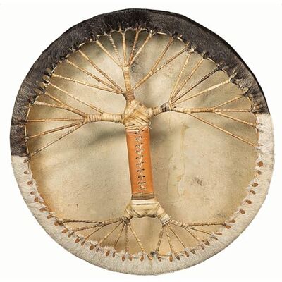 Terré Mysevendo Tambor de piel de cabra vikinga, diámetro de 50 cm, con mango de piel, estilo árbol, incluye palo Terré Mysevendo Tambor de piel de cabra vikinga, diámetro de 50 cm, con mango de piel, estilo árbol, incluye palo