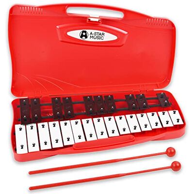 A-Star Xilófono Glockenspiel cromático soprano de 25 notas en estuche rojo con teclas negras/blancas y dos batidores de plástico 2 octavas G5 a G7 A-Star Xilófono Glockenspiel cromático soprano de 25 notas en estuche rojo con teclas negras/blancas y dos batidores de plástico 2 octavas G5 a G7