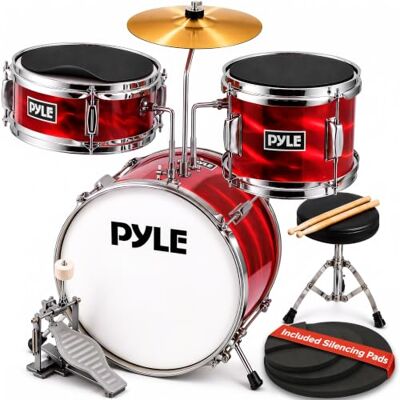 Pyle bateria infantil 5 años en adelante, Principiantes, Bombo de 13”, Snare, Tom, Platillo, Banqueta, Sordinas, Baquetas Pyle bateria infantil 5 años en adelante, Principiantes, Bombo de 13”, Snare, Tom, Platillo, Banqueta, Sordinas, Baquetas