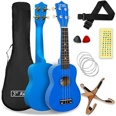 3rd Avenue Pack de ukulele soprano para principiantes de 21 pulgadas para principiantes – Con funda, soporte, correa, cuerdas, púas y marcadores adhesivos para el diapasón – Azul 3rd Avenue Pack de ukulele soprano para principiantes de 21 pulgadas para principiantes – Con funda, soporte, correa, cuerdas, púas y marcadores adhesivos para el diapasón – Azul