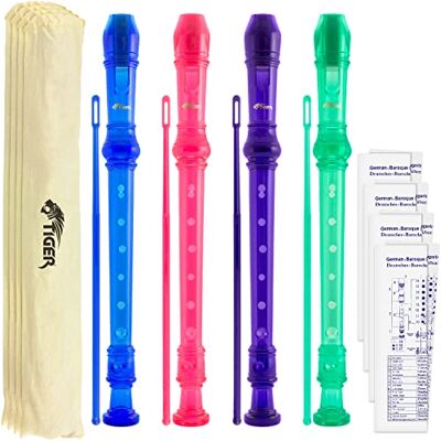 Tiger Pack de 4 Flautas Dulces de Colores con Funda Tiger Pack de 4 Flautas Dulces de Colores con Funda
