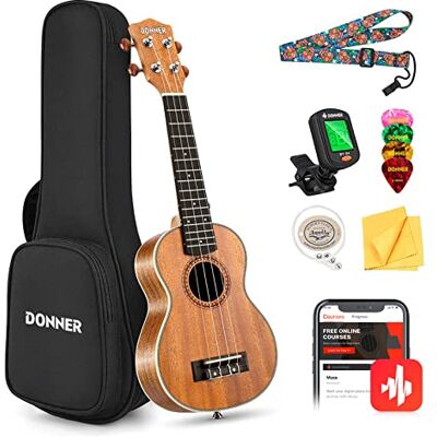 Donner Ukelele Soprano 21 Pulgadas para Adultos Niños Principiante Ukelele Madera Caoba Kit y Cuerda Nylon, Online Lección DUS-200 Donner Ukelele Soprano 21 Pulgadas para Adultos Niños Principiante Ukelele Madera Caoba Kit y Cuerda Nylon, Online Lección DUS-200