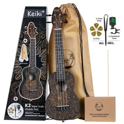 Ortega Guitars Ukelele Soprano naranja Keiki K2 Kit de inicio incluye afinador, correa, 5 púas medianas y bolsa de dibujo caleidoscopio naranja () Ortega Guitars Ukelele Soprano naranja Keiki K2 Kit de inicio incluye afinador, correa, 5 púas medianas y bolsa de dibujo caleidoscopio naranja ()