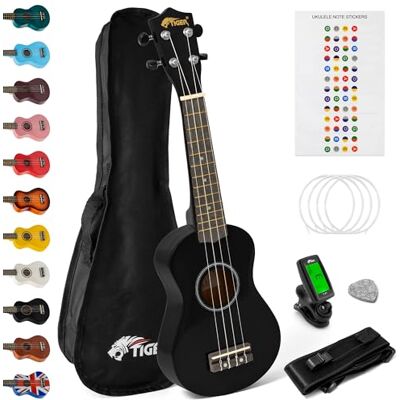 Tiger Kit de Ukelele Soprano Principiantes Unidades, Negro Tiger Kit de Ukelele Soprano Principiantes Unidades, Negro
