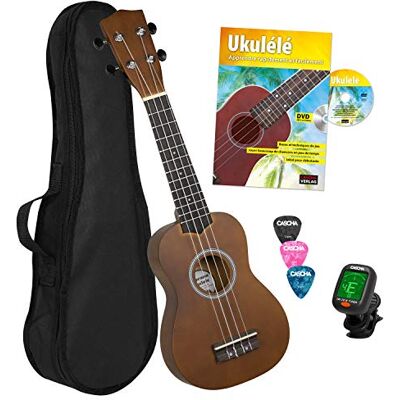 Cascha HH 3956 FR Ukulele Soprano con cuerdas de AQUILA, bolsa de almacenamiento, formación en ukelele en francés (+DVD), afinador y 3 púas Cascha HH 3956 FR Ukulele Soprano con cuerdas de AQUILA, bolsa de almacenamiento, formación en ukelele en francés (+DVD), afinador y 3 púas