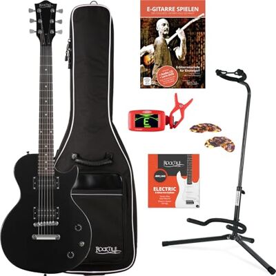 ROCKTILE L-100 BL Guitarra Eléctrica Negra Set Para Principiantes Modelo Single Cut, Cuerpo: tilo, Mástil: arce atornillado, 2x pastillas humbucker, 22 trastes medium, Diapasón de palisandro ROCKTILE L-100 BL Guitarra Eléctrica Negra Set Para Principiantes Modelo Single Cut, Cuerpo: tilo, Mástil: arce atornillado, 2x pastillas humbucker, 22 trastes medium, Diapasón de palisandro