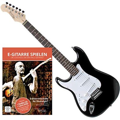 ROCKTILE Pro ST3-BK Guitarra Eléctrica Para Zurdos (Lefty) Negra + Escuela Modelo para zurdos, 3 single coils, 22 trastes, Diapasón de palisandro, Cuerpo de tilo, Selector de pickup, Pickguard blanco ROCKTILE Pro ST3-BK Guitarra Eléctrica Para Zurdos (Lefty) Negra + Escuela Modelo para zurdos, 3 single coils, 22 trastes, Diapasón de palisandro, Cuerpo de tilo, Selector de pickup, Pickguard blanco