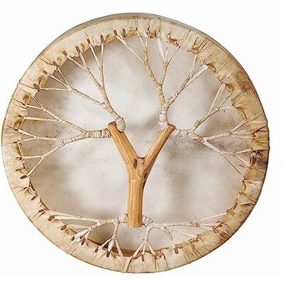 Terré Mysevendo Tambor de piel de cabra (diámetro de 50 cm, con mango en forma de árbol, incluye palo) Terré Mysevendo Tambor de piel de cabra (diámetro de 50 cm, con mango en forma de árbol, incluye palo)