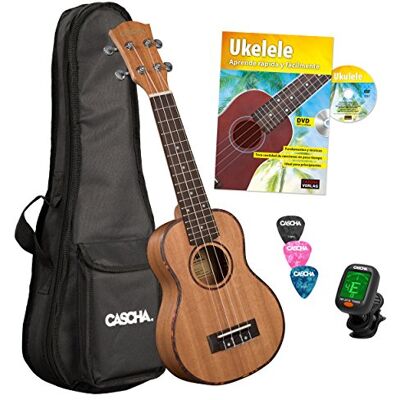 Cascha Ukelele Soprano, Caoba, Bundle con Curso de Ukelele, Afinador, Bolsa Acolchada, 3 Púas y Cuerdas de Aquila () Cascha Ukelele Soprano, Caoba, Bundle con Curso de Ukelele, Afinador, Bolsa Acolchada, 3 Púas y Cuerdas de Aquila ()