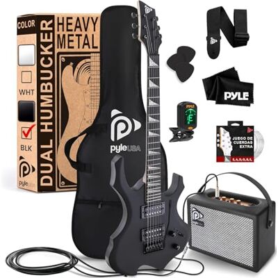 Pyle kit de guitarra electrica, Heavy metal, Tipo Hacha, Con amplificador, tamaño completo, Accesorios Pyle kit de guitarra electrica, Heavy metal, Tipo Hacha, Con amplificador, tamaño completo, Accesorios