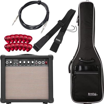 ROCKTILE Set Completo Add On para Guitarras Eléctricas Light incl. Amp Amplificador, Combo de guitarra de 15 vatios, 2 canales (Clean/Overdrive), Control de ganancia, 35 mm, Entrada AUX jack de 6 ROCKTILE Set Completo Add On para Guitarras Eléctricas Light incl. Amp Amplificador, Combo de guitarra de 15 vatios, 2 canales (Clean/Overdrive), Control de ganancia, 35 mm, Entrada AUX jack de 6