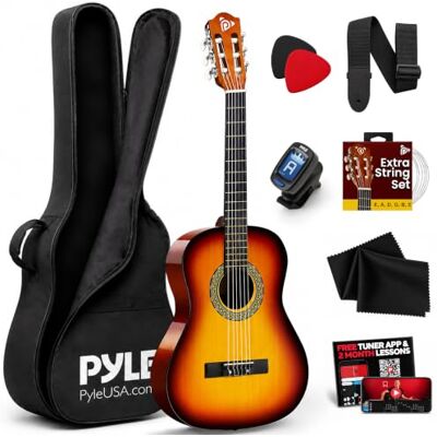 Pyle Kit de Guitarra Acústica para Principiantes Diestro, 4/4, Marrón burst brillante Pyle Kit de Guitarra Acústica para Principiantes Diestro, 4/4, Marrón burst brillante