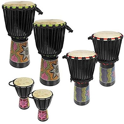 A-Star Pack de 6 Djembe African Drum Set 2x 8", 2x 7", 2x 5" pulgadas Tambores auténticos coloridos pintados a mano con cabeza de piel natural A-Star Pack de 6 Djembe African Drum Set 2x 8", 2x 7", 2x 5" pulgadas Tambores auténticos coloridos pintados a mano con cabeza de piel natural