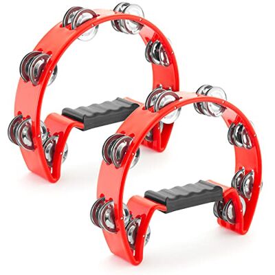 Tiger Pack de 2 Tambourines Media Luna, Rojo Tiger Pack de 2 Tambourines Media Luna, Rojo