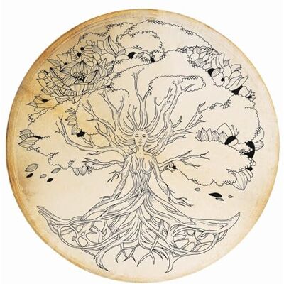 Terré Tambor de chamán de 50 cm Lady of the Wood – Diseño espiritual serigrafiado en piel de cabra y adornos de plumas para adornar y mazo de madera de café y cuero Terré Tambor de chamán de 50 cm Lady of the Wood – Diseño espiritual serigrafiado en piel de cabra y adornos de plumas para adornar y mazo de madera de café y cuero