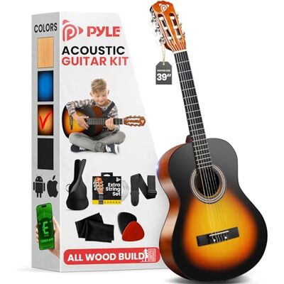 Pyle Kit de Guitarra Acústica para Principiantes Diestro, 4/4, Sunburst teardrop mate Pyle Kit de Guitarra Acústica para Principiantes Diestro, 4/4, Sunburst teardrop mate