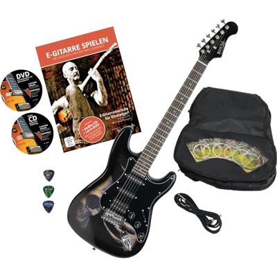 ROCKTILE Pro ST60-SK Guitarra Eléctrica Skull Set con Accesorios, 3 púas Cuerpo: tilo, Mástil: arce atornillado, 1 Humbucker/2 single coil pickups, 22 trastes jumbo, Diapasón de palisandro ROCKTILE Pro ST60-SK Guitarra Eléctrica Skull Set con Accesorios, 3 púas Cuerpo: tilo, Mástil: arce atornillado, 1 Humbucker/2 single coil pickups, 22 trastes jumbo, Diapasón de palisandro