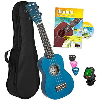 Cascha soprano Ukelele azul con manual, afinador, bolsa acolchada, 3 púas y cuerdas Aquila Cascha soprano Ukelele azul con manual, afinador, bolsa acolchada, 3 púas y cuerdas Aquila