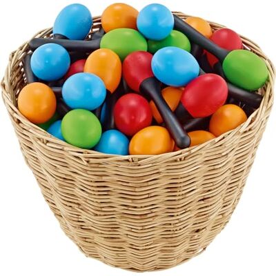 Nino Percussion NINO® Percussion Plastic Egg Maracas Assortment, 48 Pcs. 12 x Green, 12 x Orange, 12 x Sky-Blue, 12 x Red, 1x Rattan Basket Nino Percussion NINO® Percussion Plastic Egg Maracas Assortment, 48 Pcs. 12 x Green, 12 x Orange, 12 x Sky-Blue, 12 x Red, 1x Rattan Basket
