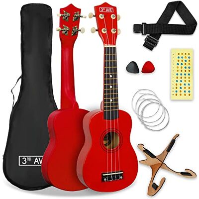 3rd Avenue Pack de ukulele soprano para principiantes de 21 pulgadas para principiantes – Con funda, soporte, correa, cuerdas, púas y marcadores adhesivos para el diapasón – Rojo 3rd Avenue Pack de ukulele soprano para principiantes de 21 pulgadas para principiantes – Con funda, soporte, correa, cuerdas, púas y marcadores adhesivos para el diapasón – Rojo