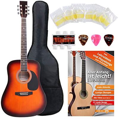 Classic Cantabile Westerngitarra Starter-SET incl. set de accesorios de 5 Estilo dreadnought, 6 cuerdas, 20 trastes, Cejuelas: alpaca, Tapa, fondo, aros: tilo laminado, Diapasón, puente: arce, 5 cm Classic Cantabile Westerngitarra Starter-SET incl. set de accesorios de 5 Estilo dreadnought, 6 cuerdas, 20 trastes, Cejuelas: alpaca, Tapa, fondo, aros: tilo laminado, Diapasón, puente: arce, 5 cm