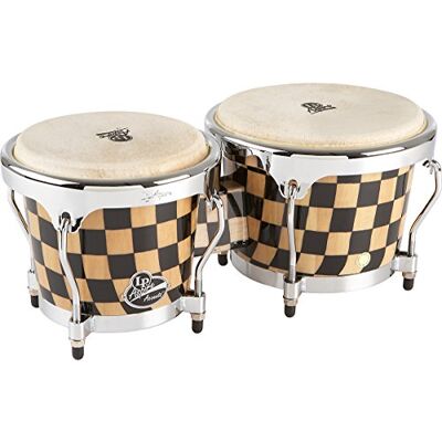 Latin Percussion LP Aspire Accent Bongos, con diseño de tablero de damas, 6 3/4" y 8 Latin Percussion LP Aspire Accent Bongos, con diseño de tablero de damas, 6 3/4" y 8