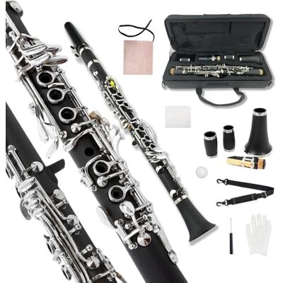 yinfente Clarinete profesional Ebonite E Key para estudiantes principiantes con 2 barriles, kit de limpieza de estuche duro, guantes de grasa de corcho yinfente Clarinete profesional Ebonite E Key para estudiantes principiantes con 2 barriles, kit de limpieza de estuche duro, guantes de grasa de corcho
