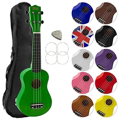 Mad About Ukelele soprano en verde con estuche, púa y cuerdas de repuesto, ideal para escuelas y principiantes, cuerdas negro carbón para una mejor afinación Mad About Ukelele soprano en verde con estuche, púa y cuerdas de repuesto, ideal para escuelas y principiantes, cuerdas negro carbón para una mejor afinación
