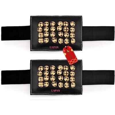 UAPAN Ghungroo Campanas para baile Kathak, cuero negro con velcro, 48 campanas clásicas de la India Musical Tobilleras (Negro, 24+24) UAPAN Ghungroo Campanas para baile Kathak, cuero negro con velcro, 48 campanas clásicas de la India Musical Tobilleras (Negro, 24+24)