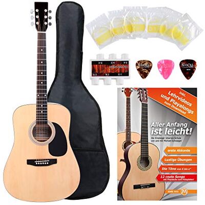 Classic Cantabile Westerngitarra Starter-Set incl. set de accesorios de 5 Estilo dreadnought, 6 cuerdas, 20 trastes, Cejuelas: alpaca, Tapa, fondo, aros: tilo laminado, Diapasón, puente: arce, 5 cm Classic Cantabile Westerngitarra Starter-Set incl. set de accesorios de 5 Estilo dreadnought, 6 cuerdas, 20 trastes, Cejuelas: alpaca, Tapa, fondo, aros: tilo laminado, Diapasón, puente: arce, 5 cm