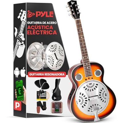 Pyle guitarra electrica, Resonador tradicional, 6 cuerdas, Preamplificador incorporado, Accesorios Pyle guitarra electrica, Resonador tradicional, 6 cuerdas, Preamplificador incorporado, Accesorios