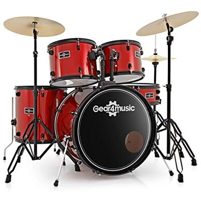 gear4music BDK-1plus Batería Principiante Tamaño Completo , Rojo Para principiantes, kit completo de 5 piezas con platillo extra de 18" y soporte gear4music BDK-1plus Batería Principiante Tamaño Completo , Rojo Para principiantes, kit completo de 5 piezas con platillo extra de 18" y soporte