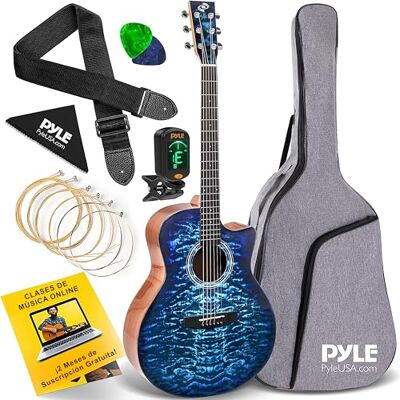 Pyle Kit de Guitarra Acústica para Principiantes Diestro, 4/4, Azul burst Pyle Kit de Guitarra Acústica para Principiantes Diestro, 4/4, Azul burst