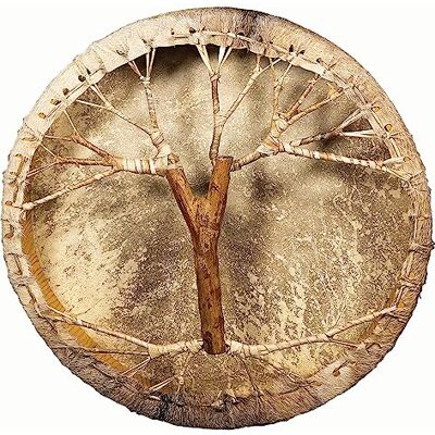 Terré Mysevendo Tambor de piel de cabra (45 cm de diámetro, con mango en forma de árbol, incluye palo) Terré Mysevendo Tambor de piel de cabra (45 cm de diámetro, con mango en forma de árbol, incluye palo)