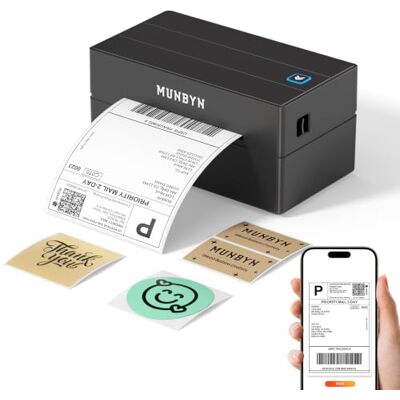 MUNBYN Impresora Etiquetas Autoadhesivas Bluetooth 4x6, Impresora Etiquetas Envio, Compatible con iOS, Android, Windows, Chromebook, DHL y UPS, Negro MUNBYN Impresora Etiquetas Autoadhesivas Bluetooth 4x6, Impresora Etiquetas Envio, Compatible con iOS, Android, Windows, Chromebook, DHL y UPS, Negro