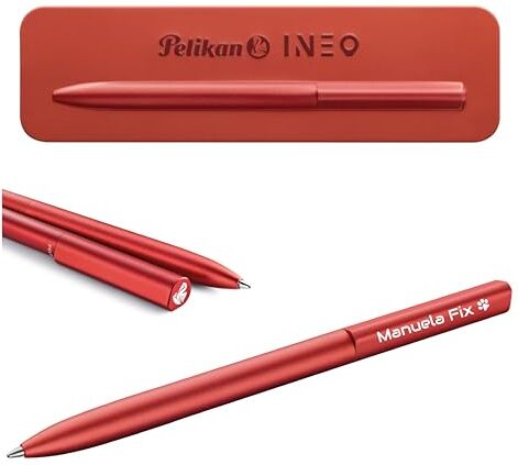 Pelikan INEO Bolígrafo con grabado de regalo, bolígrafos únicos con nombre, regalos personalizados para Navidad, bolígrafo personalizado (rojo fuego)