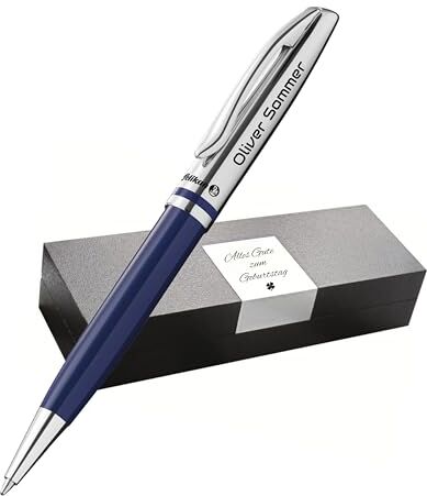 Pelikan Jazz Bolígrafo con grabado de regalo - Bolígrafos únicos con nombre - Regalos personalizados para Navidad - Bolígrafo personalizado (impresión UV, azul oscuro)