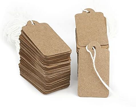 jijAcraft   Etiquetas Precio con Cuerda   500 Piezas   25mm x 45mm   Etiquetas Marcado Kraft Pequeñas para Joyeria Ropa   Etiquetas Regalo Marrón