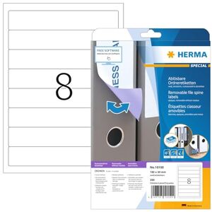 HERMA Etiquetas de archivador despegables A4, 192 x 34 mm, papel mate opaco, 200 unidades, color blanco HERMA Etiquetas de archivador despegables A4, 192 x 34 mm, papel mate opaco, 200 unidades, color blanco