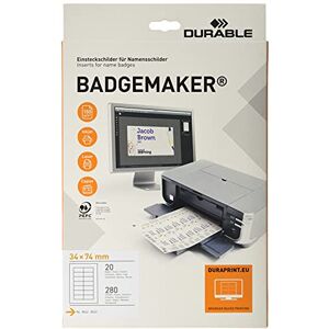 Durable Insignias de inserción Badgemaker, 280 insignias, 34 x 74 mm, blancas Durable Insignias de inserción Badgemaker, 280 insignias, 34 x 74 mm, blancas