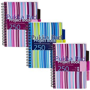 Pukka Pad Ref PROBA5 - Cuaderno de espiral doble de tapa dura (3 unidades, A5, 250 hojas microperforadas, 80 g/m², raya de 8 mm, incluye 3 separadores), diseño de rayas, multicolor