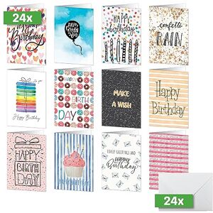 Sigel Lote de 24 Tarjetas de cumpleaños, 12 motivos, de cartón blanco, con inserción, A6, incl. sobres blancos Sigel Lote de 24 Tarjetas de cumpleaños, 12 motivos, de cartón blanco, con inserción, A6, incl. sobres blancos