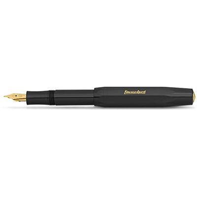 Kaweco Classic Sport Pluma estilogr?fica con plum?n de acero chapado en oro de 23 quilates y punta de iridio para cartuchos de tinta I Sport estilogr?fica de 13,5 cm (extrafino, negro) Kaweco Classic Sport Pluma estilogr?fica con plum?n de acero chapado en oro de 23 quilates y punta de iridio para cartuchos de tinta I Sport estilogr?fica de 13,5 cm (extrafino, negro)