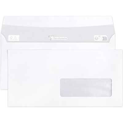 Clairefontaine Caja de 500 sobres blancos DL-110x220mm Autoadhesivos 80 g/m² Papel cristal ventana 35x100 (posición 20/20) Clairefontaine Caja de 500 sobres blancos DL-110x220mm Autoadhesivos 80 g/m² Papel cristal ventana 35x100 (posición 20/20)