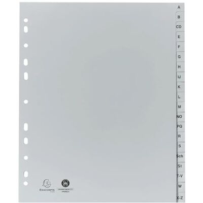 Exacompta Ref. 1920B – Cartón de 25 separadores impresos alfabéticos PP reciclado gris – AZ (alfabeto alemán) 20 posiciones – A4 Maxi – Gris Exacompta Ref. 1920B – Cartón de 25 separadores impresos alfabéticos PP reciclado gris – AZ (alfabeto alemán) 20 posiciones – A4 Maxi – Gris