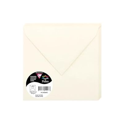 Clairefontaine Paquete de 20 Sobres Engomados Formato Cuadrado 16,5x16,5cm 120g/m² Color Blanco Natural Invitaciones a Eventos y Correspondencia Gama Pollen Papel Premium Clairefontaine Paquete de 20 Sobres Engomados Formato Cuadrado 16,5x16,5cm 120g/m² Color Blanco Natural Invitaciones a Eventos y Correspondencia Gama Pollen Papel Premium